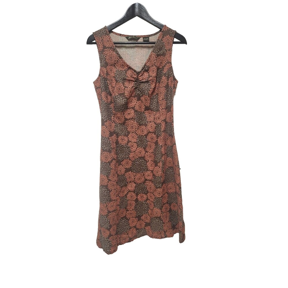 Eddie Bauer Washable LINEN Floral A-Line Dress Sleeveless Ruched V-Neck  Size 10